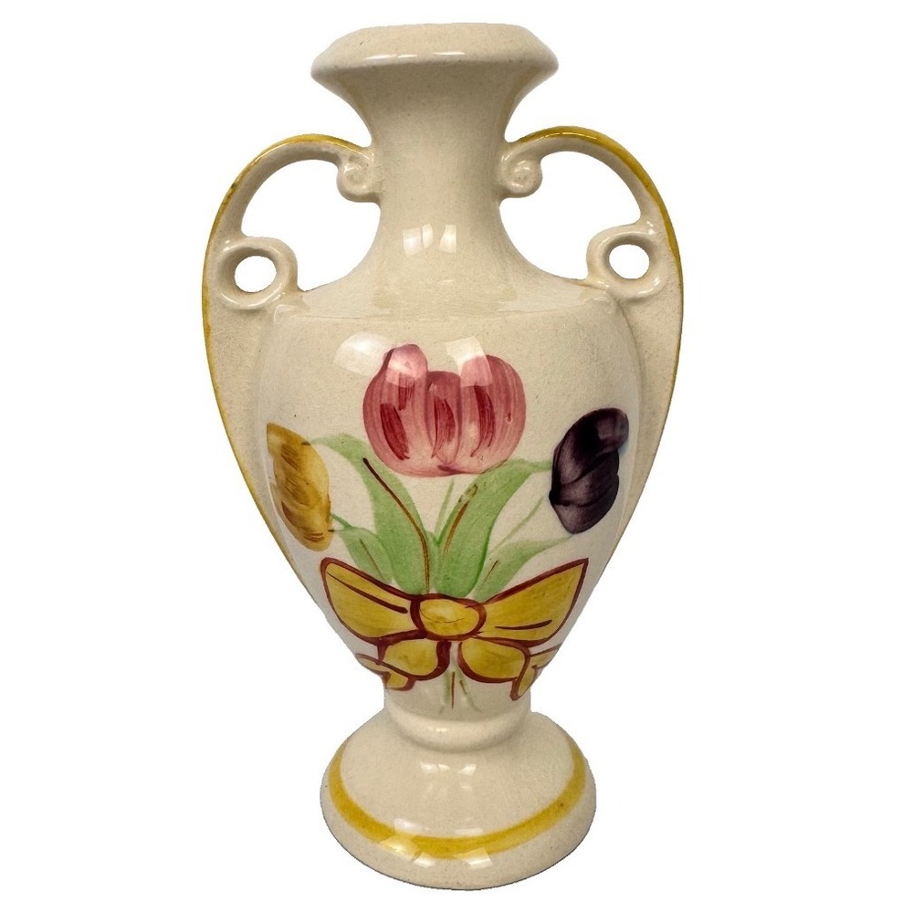 Vtg Blue Ridge Southern Potteries Vanity Fair Tulip Vase Hand Panted Cottagecore